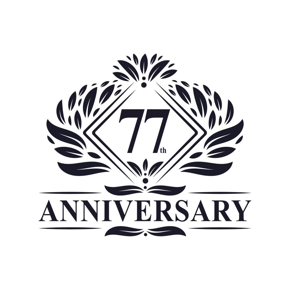 Logo anniversaire 77 ans, logo floral de luxe 77e anniversaire. vecteur