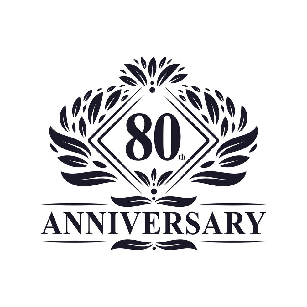 Logo anniversaire 80 ans, logo floral de luxe 80e anniversaire. vecteur