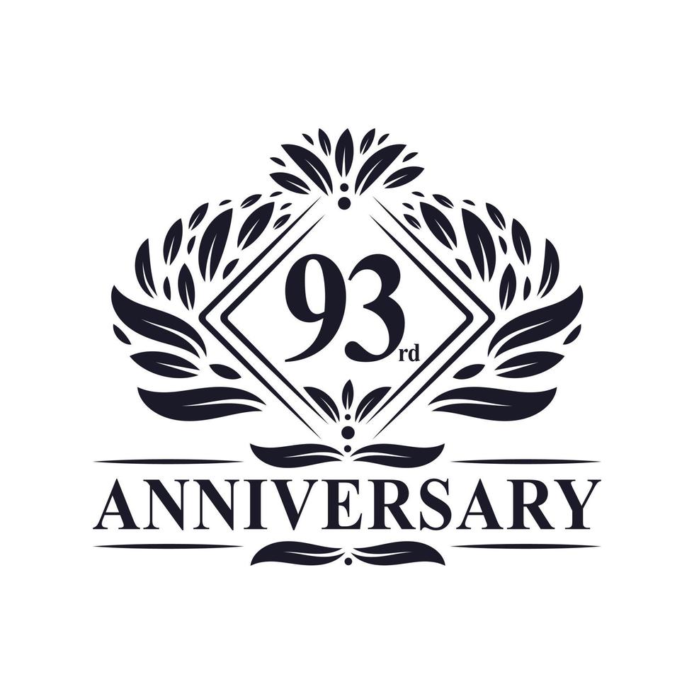 Logo anniversaire 93 ans, logo floral de luxe 93e anniversaire. vecteur