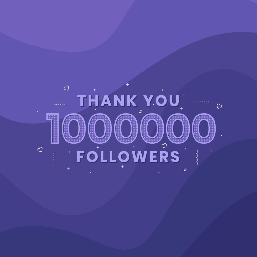 merci 1000000 followers, modèle de carte de voeux pour les réseaux sociaux. vecteur