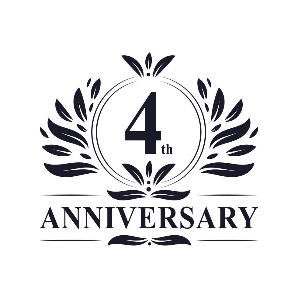 Célébration du 4e anniversaire, conception luxueuse du logo du 4e anniversaire. vecteur
