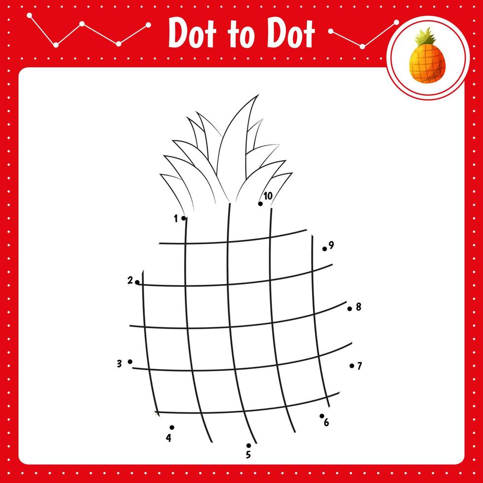 relier les points. ananas. fruit. jeu éducatif point à point. livre de coloriage pour la feuille de travail d'activité des enfants d'âge préscolaire. vecteur