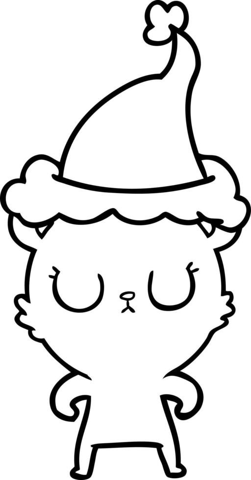 dessin au trait paisible d'un ours portant un bonnet de noel vecteur