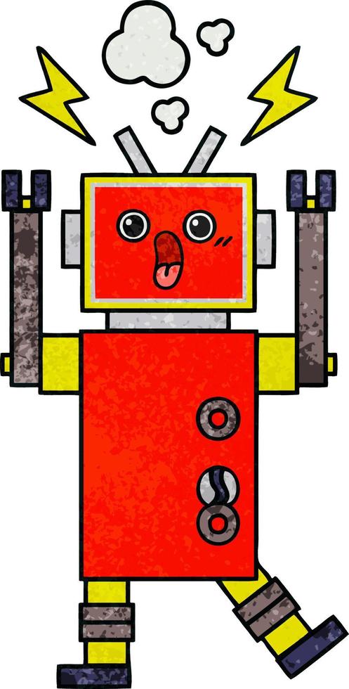 robot de dessin animé de texture grunge rétro vecteur