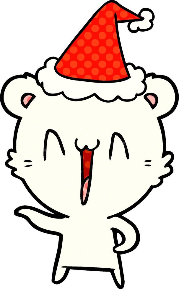 rire ours polaire style bande dessinée illustration d'un chapeau de père noël portant vecteur