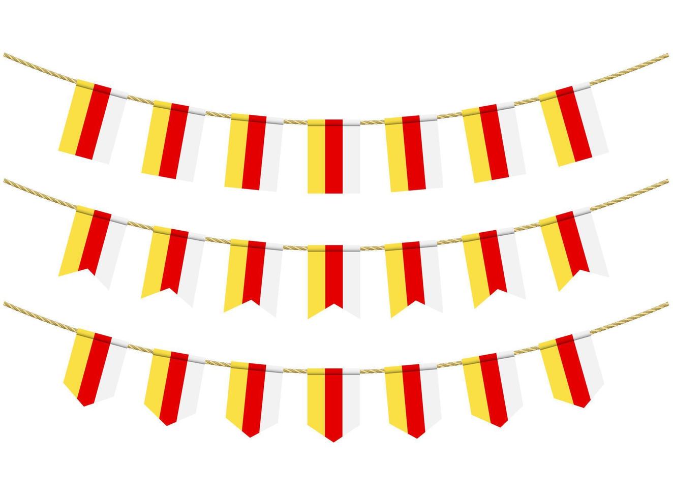 drapeau d'ossétie du sud sur les cordes sur fond blanc. ensemble de drapeaux banderoles patriotiques. banderoles décoration du drapeau de l'Ossétie du sud vecteur