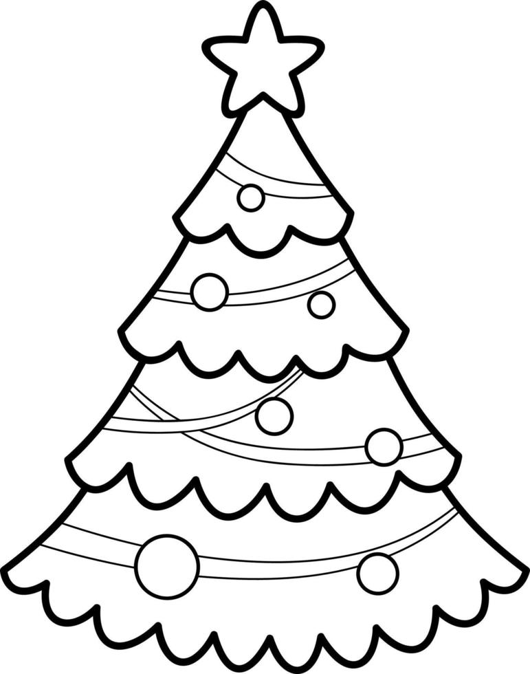 livre de coloriage de noël ou page pour les enfants. arbre de noël illustration vectorielle noir et blanc vecteur