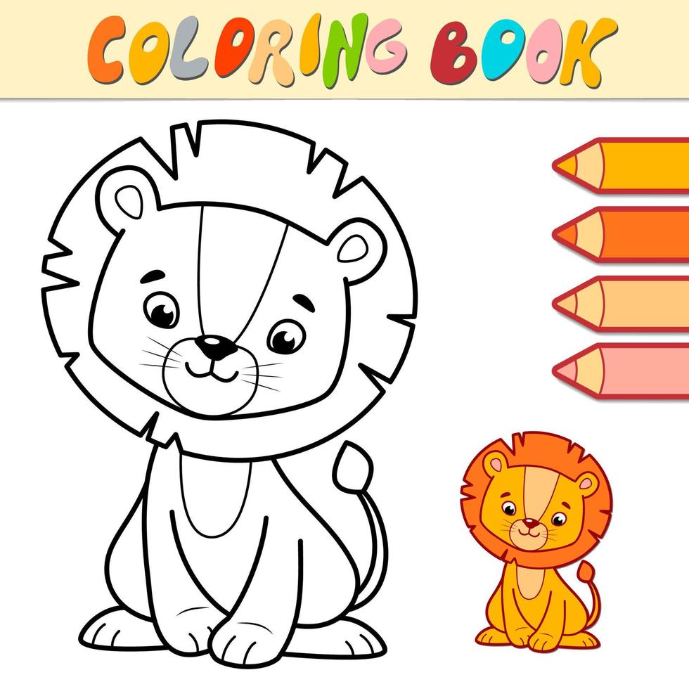 livre de coloriage ou page pour les enfants. vecteur de lion noir et blanc