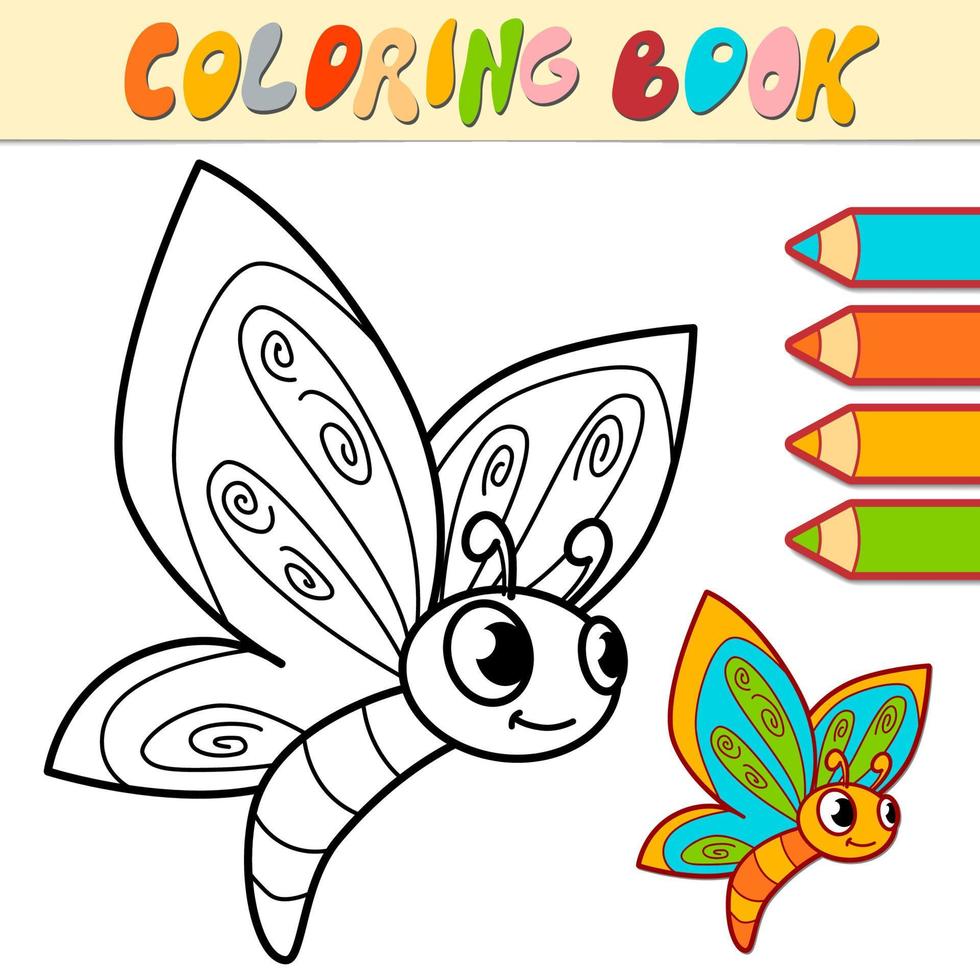 livre de coloriage ou page pour les enfants. papillon noir et blanc vecteur
