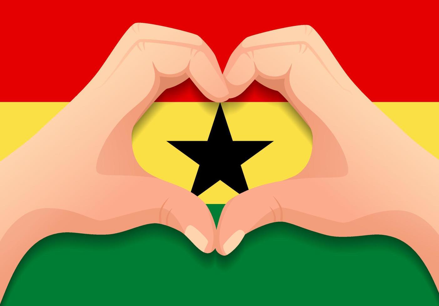 drapeau du ghana et forme de coeur à la main vecteur