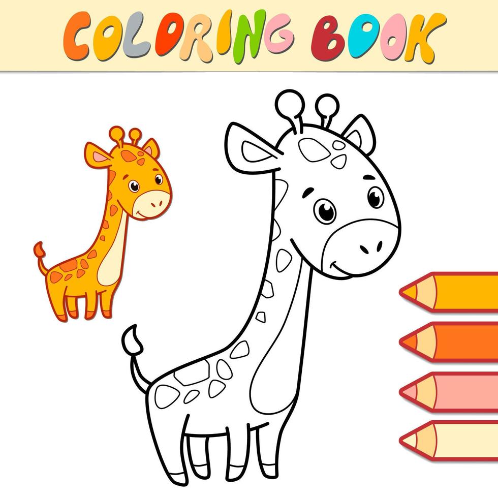 livre de coloriage ou page pour les enfants. girafe vecteur noir et blanc