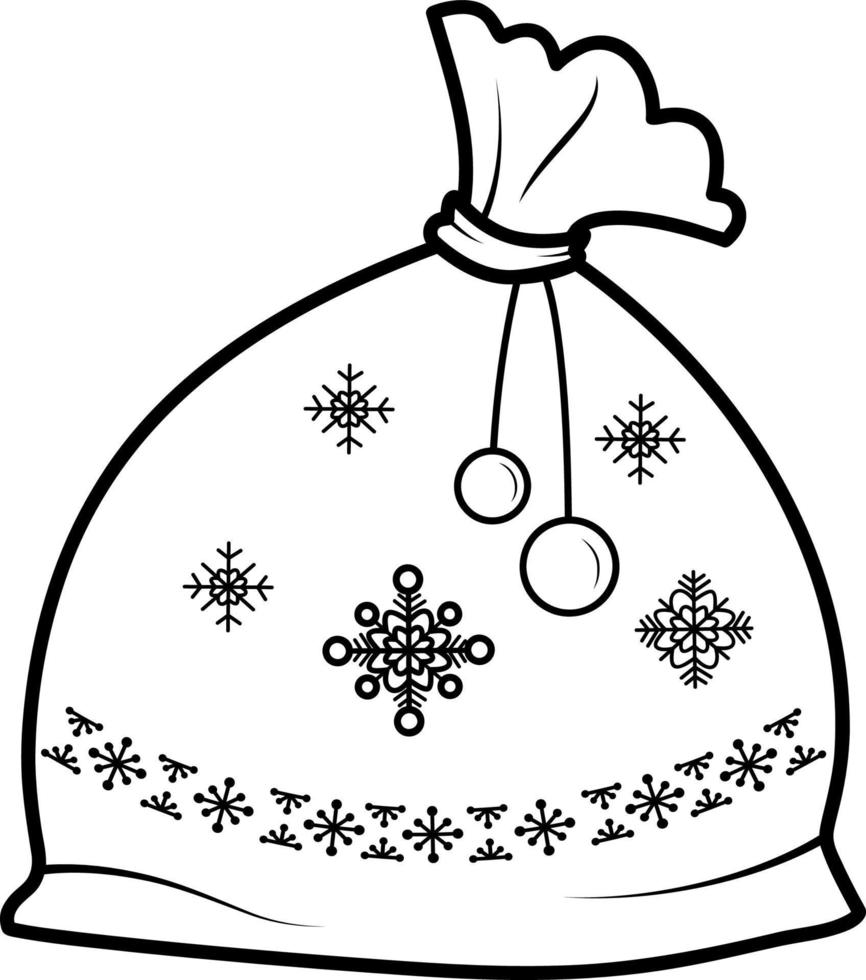 livre de coloriage de noël ou page pour les enfants. sac de noël avec cadeaux illustration vectorielle noir et blanc vecteur