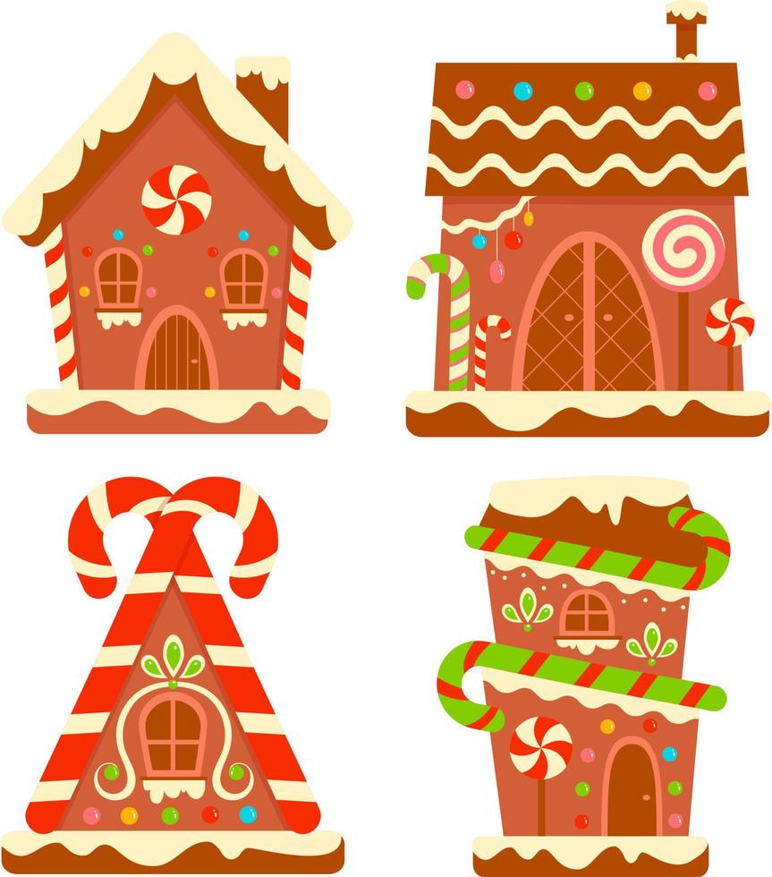 clipart de dessins animés de noël. pain d'épice maison clipart ensemble illustration vectorielle vecteur