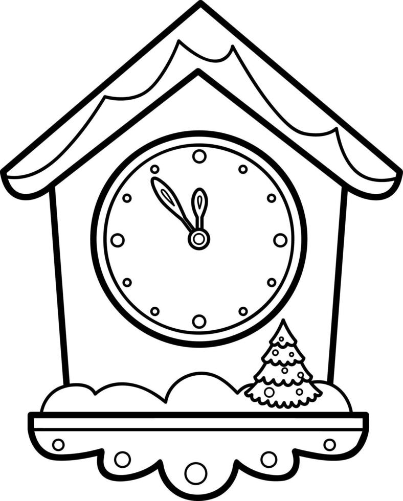 livre de coloriage de noël ou page pour les enfants. horloge illustration vectorielle noir et blanc vecteur