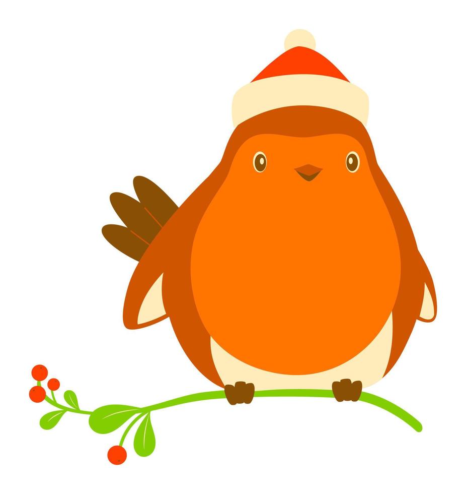 clipart de dessin animé d'oiseau de noël robin. illustration vectorielle d'oiseau de noël vecteur