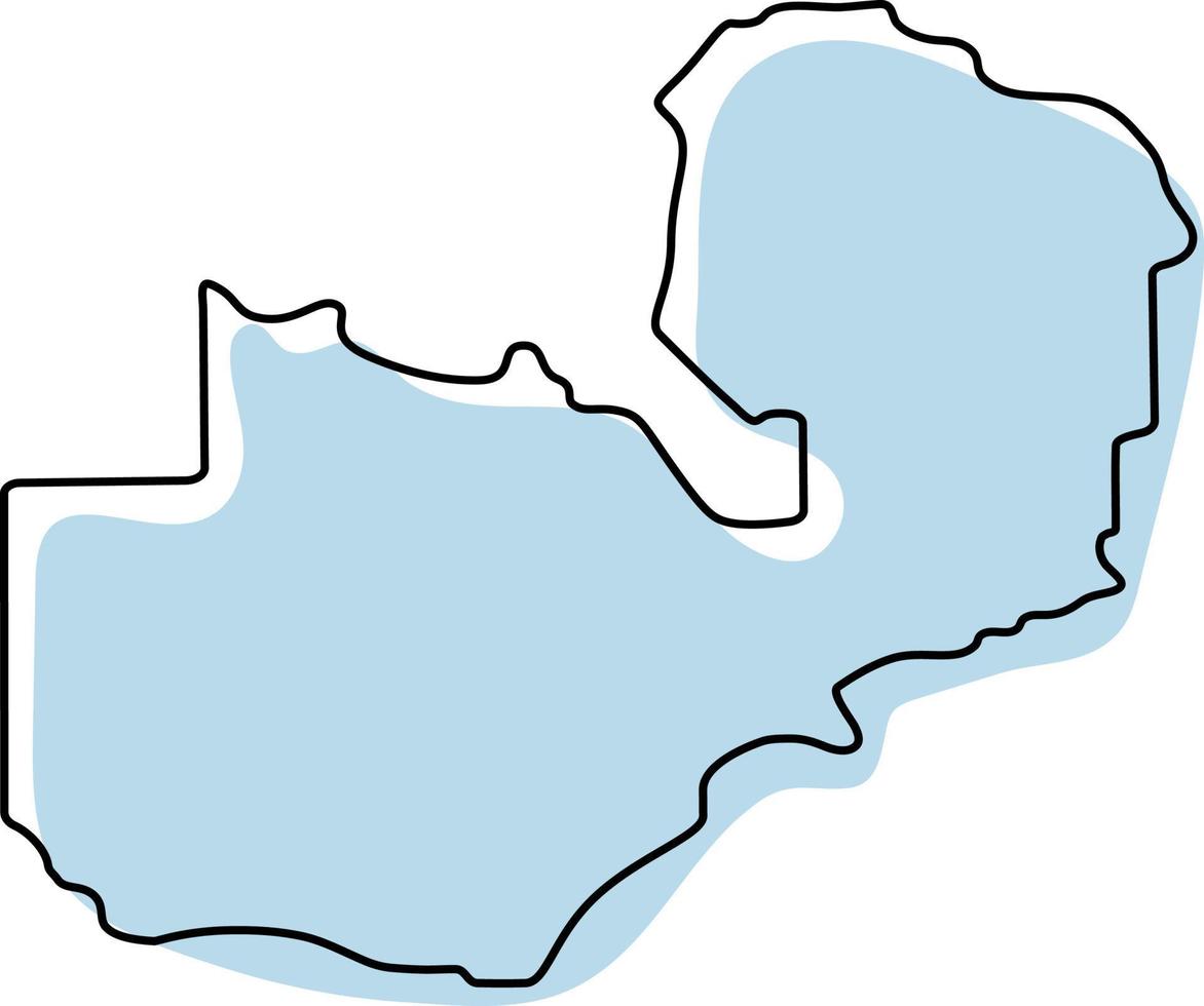 carte simple stylisée de l'icône de la zambie. croquis bleu carte de la zambie illustration vectorielle vecteur