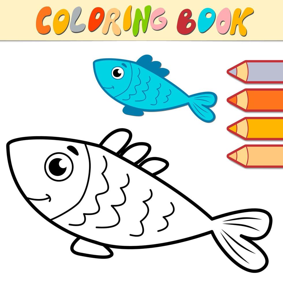 livre de coloriage ou page pour les enfants. vecteur de poisson noir et blanc