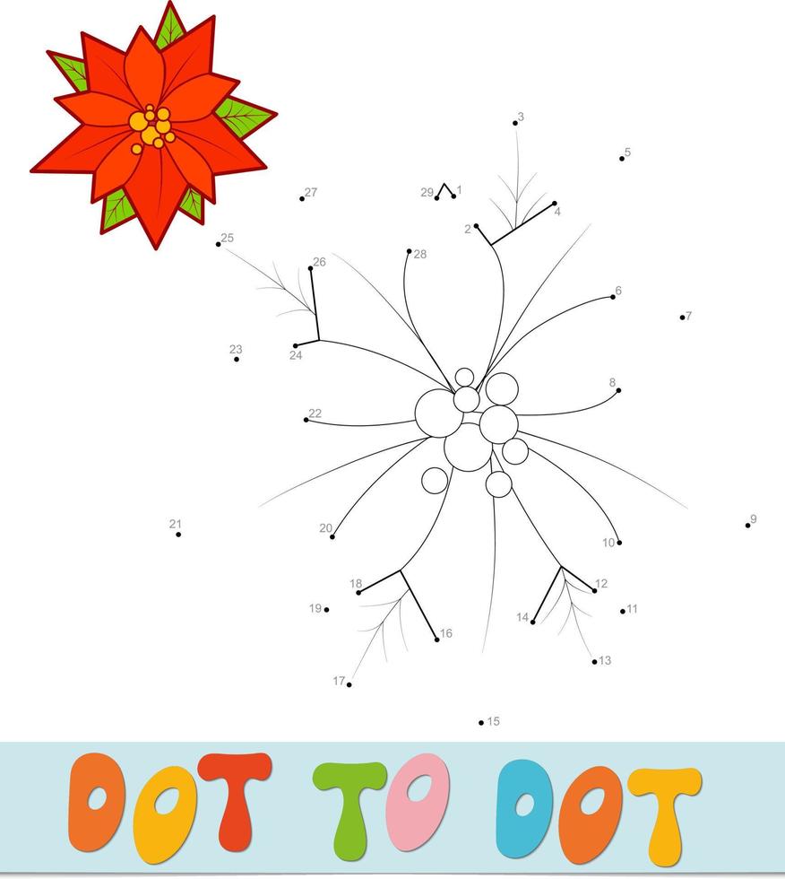 puzzle de Noël point à point. connecter le jeu de points. illustration vectorielle poinsettia vecteur