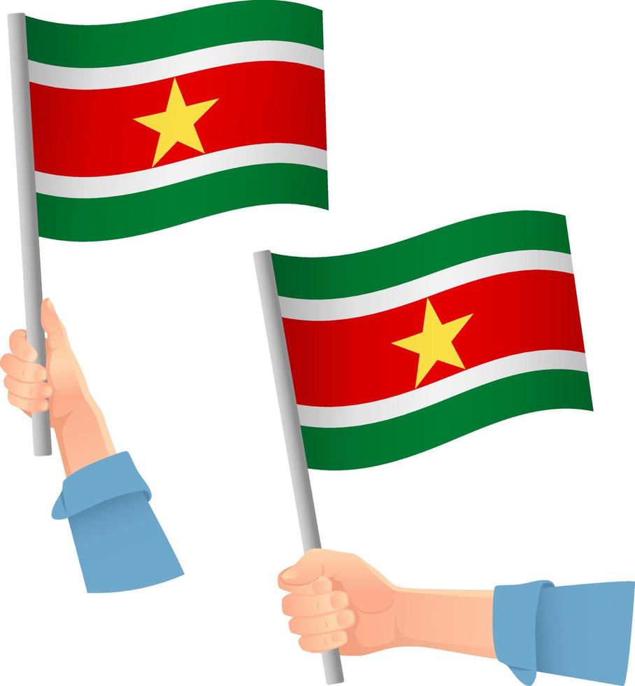 drapeau du suriname dans l'icône de la main vecteur