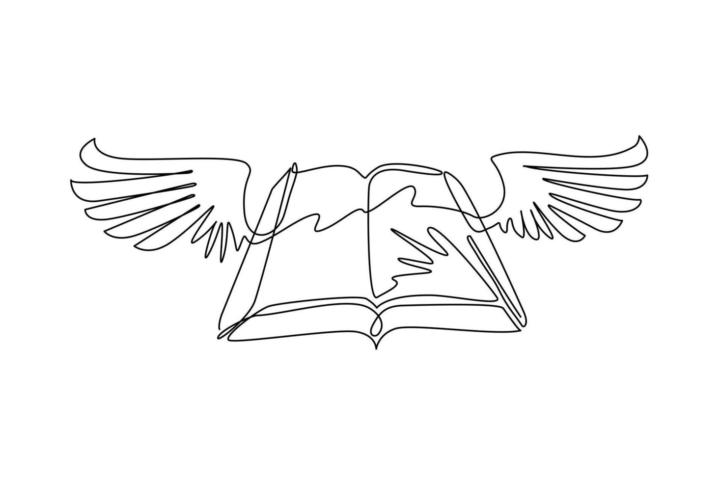 livre volant de dessin continu d'une ligne avec des ailes. icône de livre ailé. logo de lecture de conte de fées magique. image d'imagination et d'inspiration. fantaisie. enfants créatifs. graphique vectoriel de conception de dessin à une seule ligne