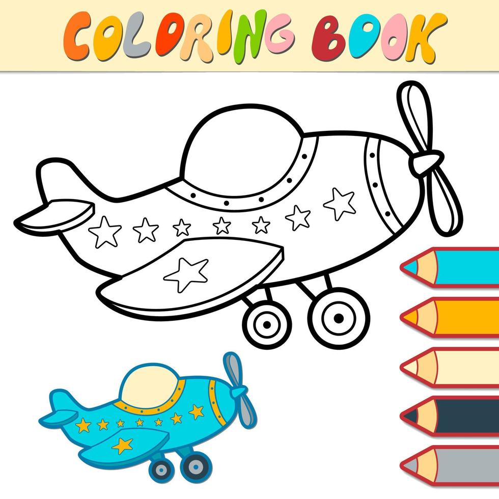 livre de coloriage ou page pour les enfants. avion vecteur noir et blanc