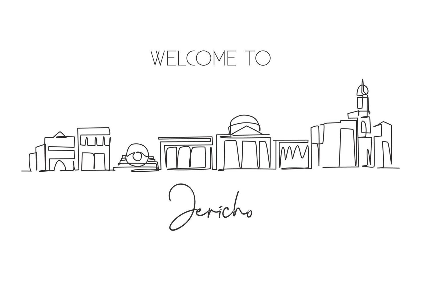 un dessin en ligne continu de l'horizon de la ville de jéricho, palestine. monde beau tourisme de paysage et vacances de voyage pour l'impression de décoration murale. illustration vectorielle de dessin graphique à ligne unique élégante vecteur