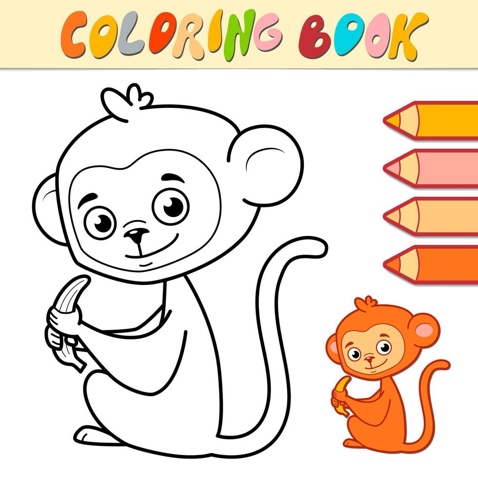 livre de coloriage ou page pour les enfants. vecteur de singe noir et blanc