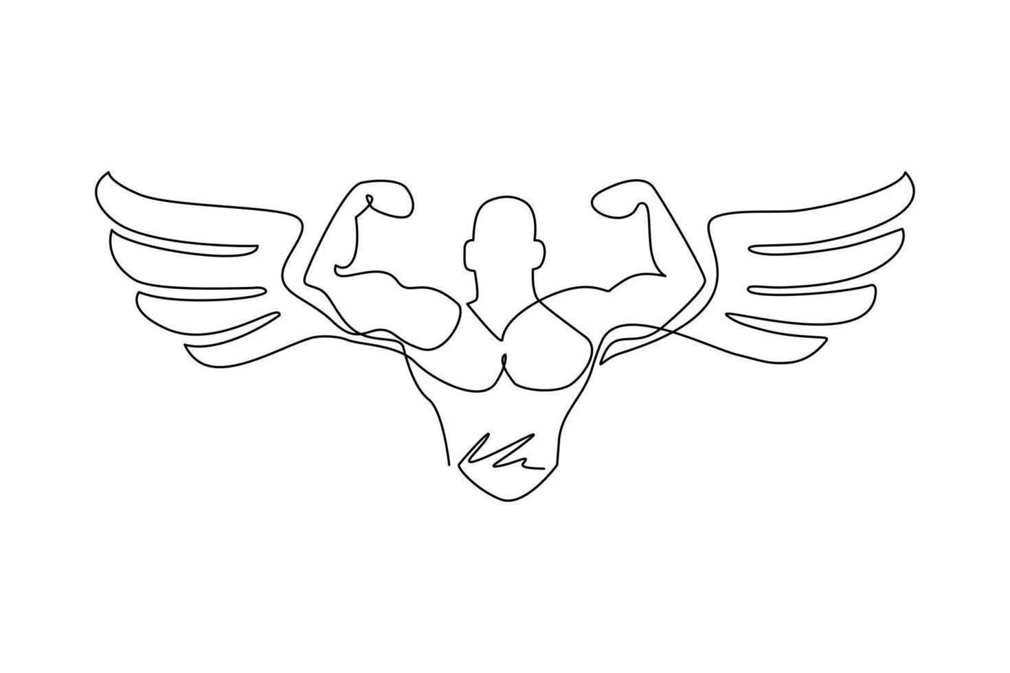 bodybuilder de dessin d'une seule ligne avec des ailes, un thème de fitness et de musculation. modèle de conception de logo de gym fitness haltérophilie. club de remise en forme sportive. ligne continue dessiner illustration vectorielle graphique vecteur