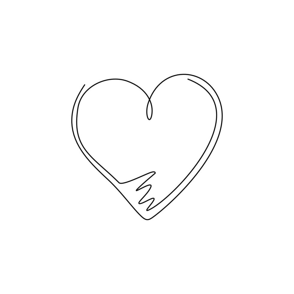 icône de coeur de dessin de ligne continue unique. symbole de l'amour parfait. signe de la saint-valentin, emblème isolé sur fond blanc. style plat pour la conception graphique et web, logo. vecteur de dessin dynamique à une ligne