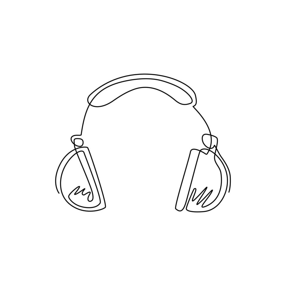 symbole de casque de dessin d'une ligne continue. pictogramme de musique de casque pour modèle, plat, logo, icône, bannière, affiche, emblème et identité. illustration graphique vectorielle de conception de dessin à une seule ligne vecteur