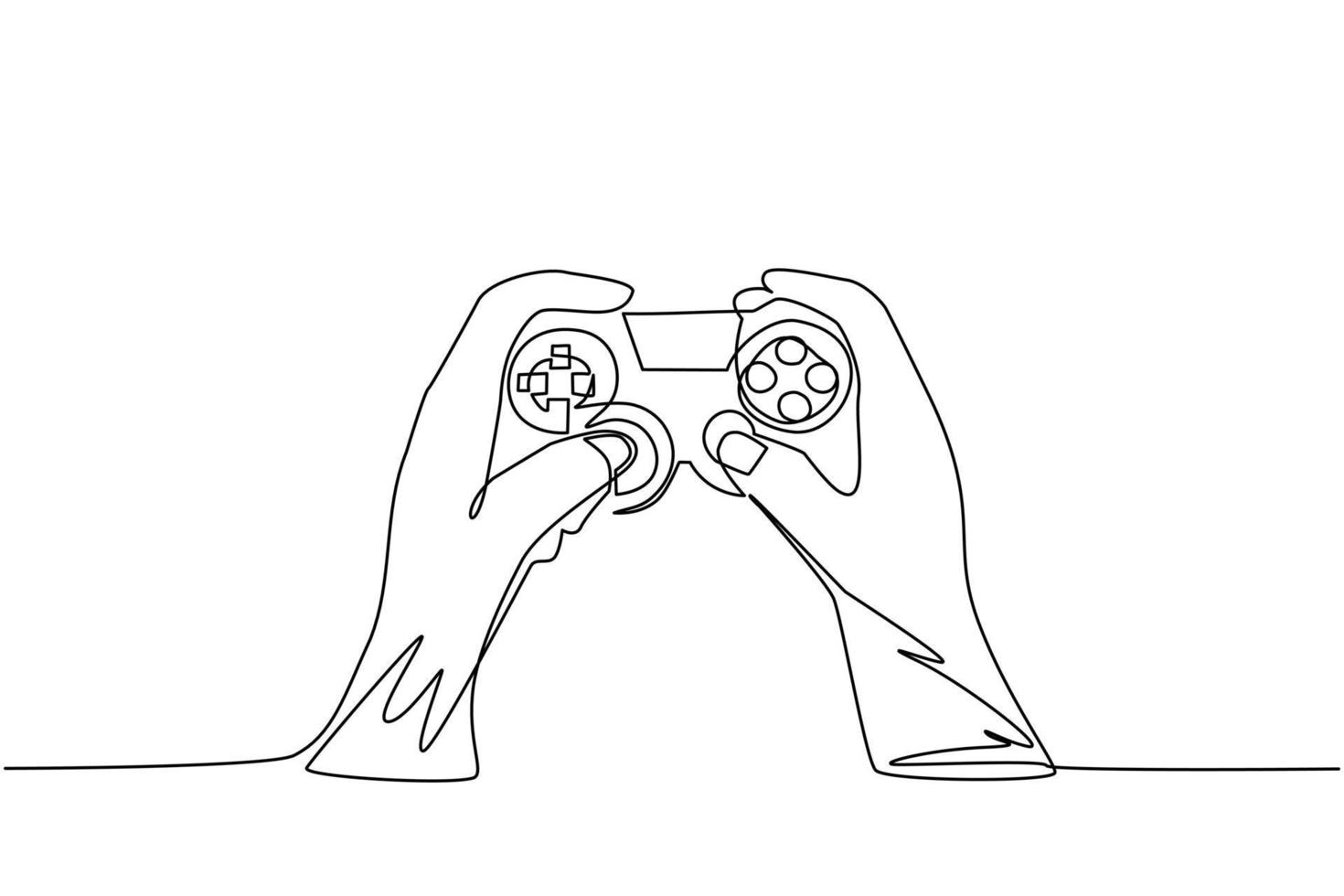 une seule ligne continue dessinant les mains d'un jeune homme tenant une console de jeux vidéo. joueur tenant à la main la manette de jeu. homme jouant au jeu vidéo. temps libre à la maison. une ligne dessiner illustration vectorielle de conception graphique vecteur