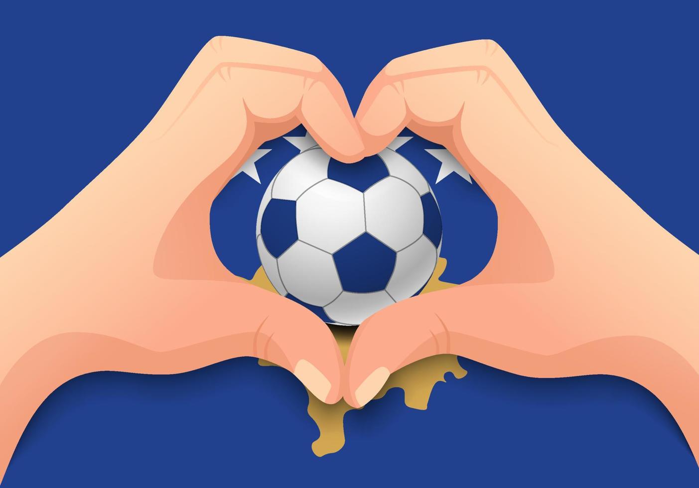 ballon de football kosovo et forme de coeur à la main vecteur