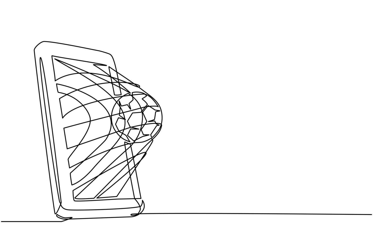 but de dessin continu d'une ligne marqué dans un smartphone. jeux de foot en ligne. application smartphone. foot mobile. championnat de flux de sport mobile à jouer. graphique vectoriel de conception de dessin à une seule ligne