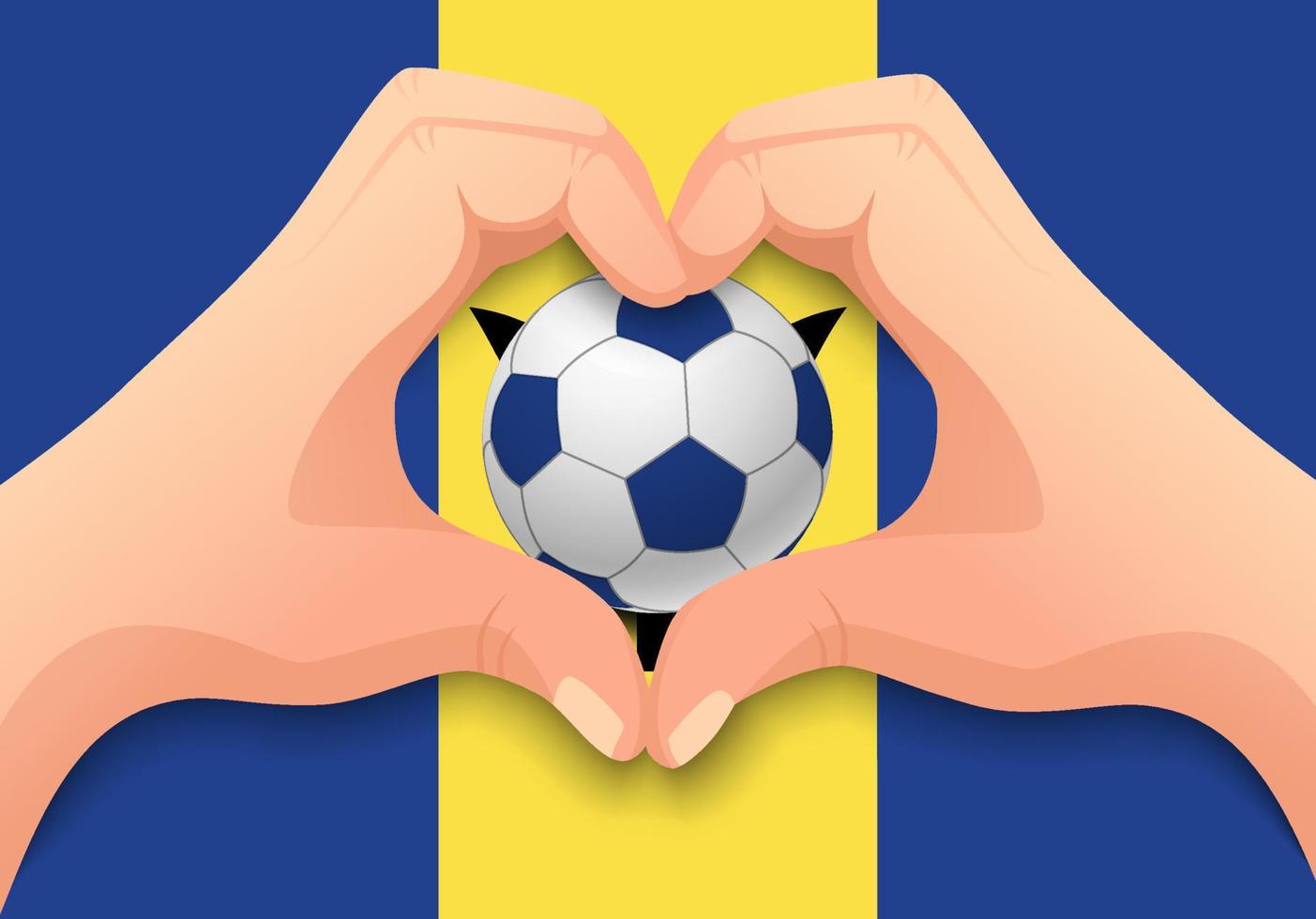 ballon de soccer de la barbade et forme de coeur à la main vecteur