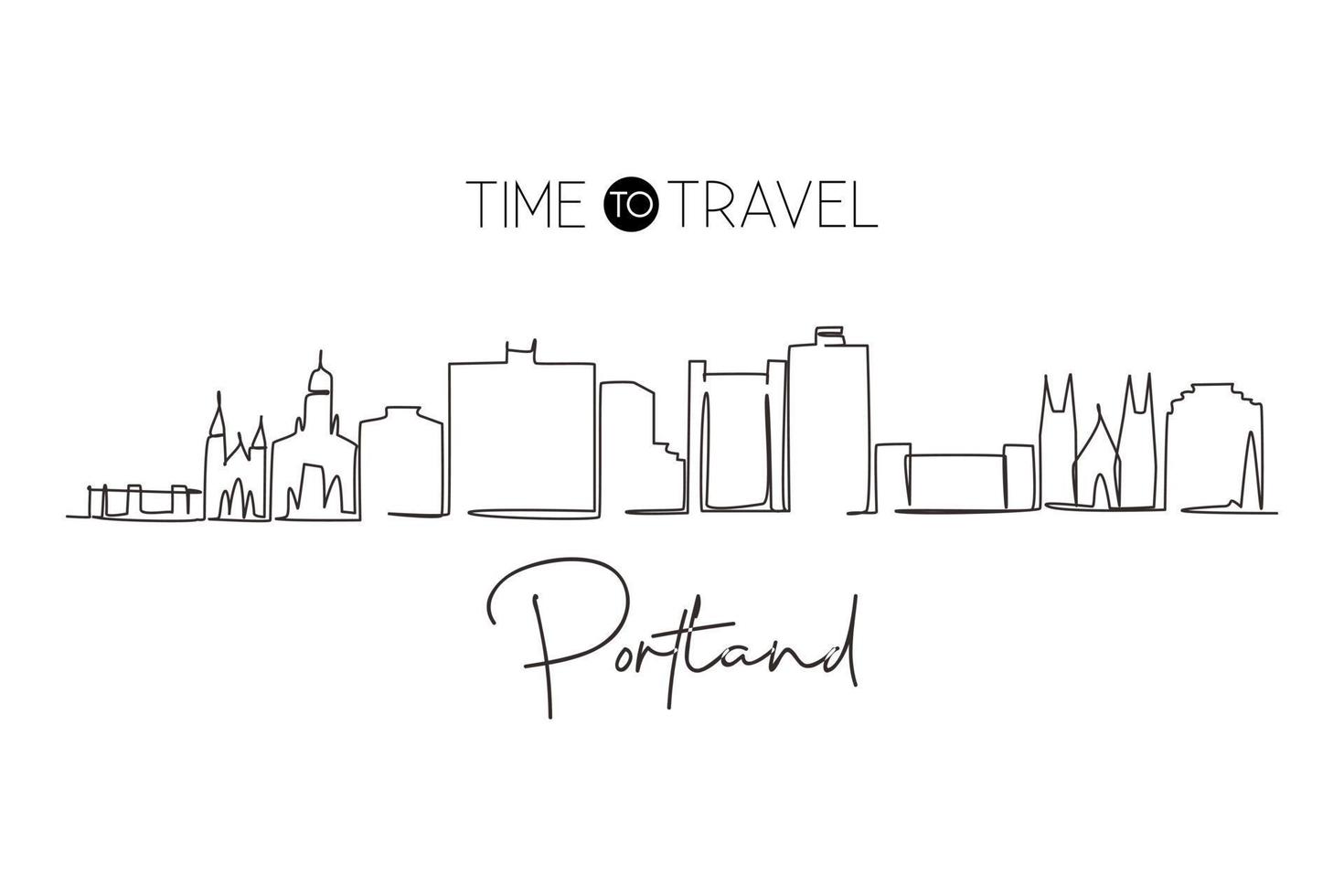 une ligne continue dessinant les toits de la ville de portland, maine. paysage de ville historique dans le monde. meilleure décoration murale de destination de vacances. trait modifiable illustration vectorielle de conception de dessin à une seule ligne à la mode vecteur