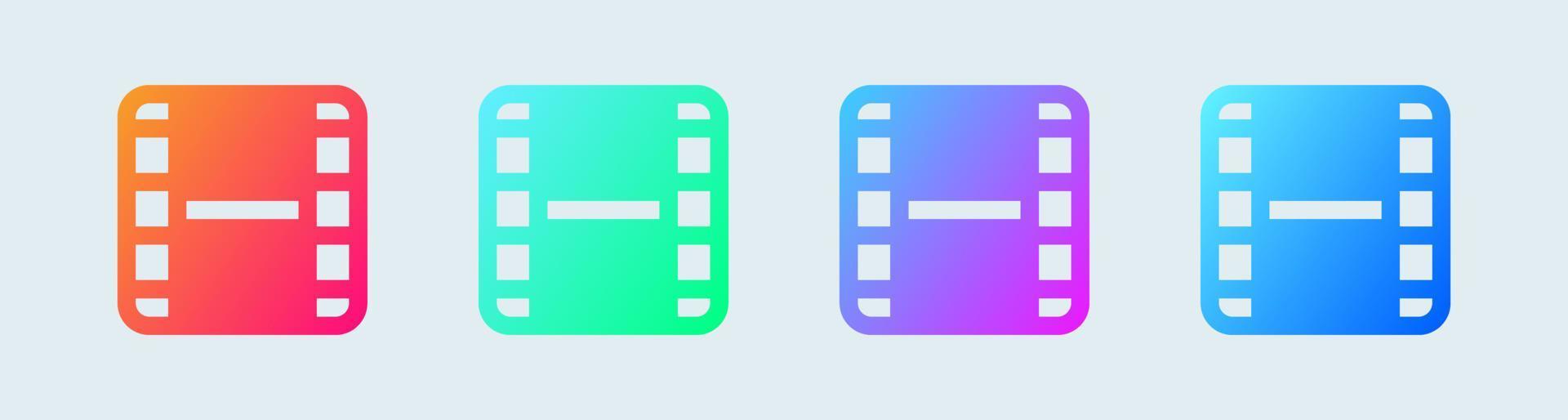 film icône solide en dégradé de couleurs. symbole de bande de film pour l'interface multimédia. vecteur