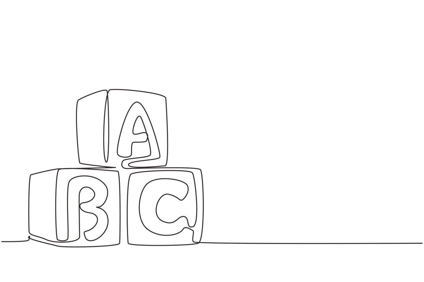 une seule ligne dessinant des cubes d'alphabet avec des lettres abc. tour de construction de blocs. blocs de construction de lettres abc. cubes de l'alphabet avec des lettres. illustration vectorielle graphique de conception de ligne continue moderne vecteur