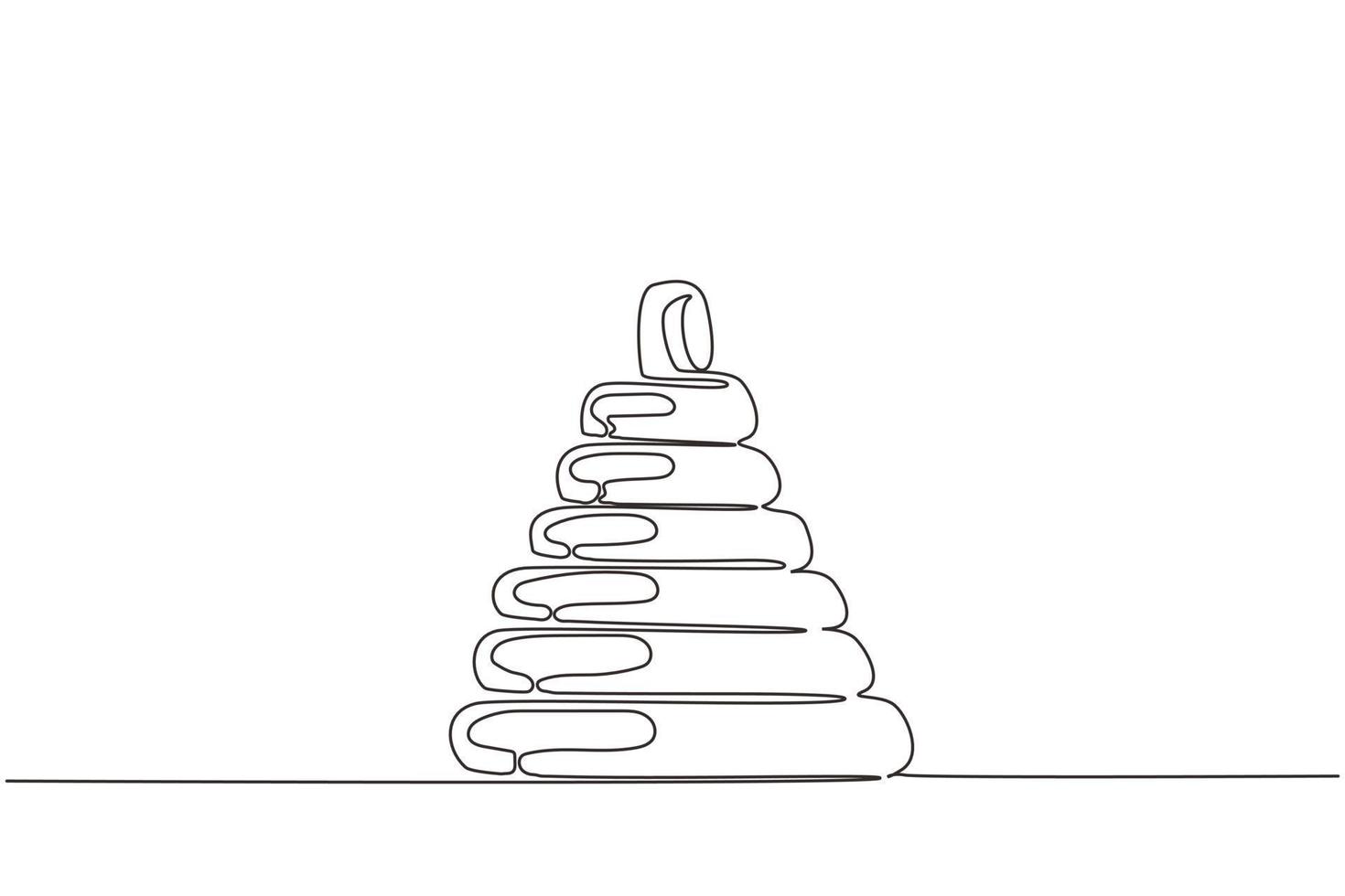 une seule ligne continue dessinant une pyramide de jouets en plastique pour enfants. icône de jouet de pyramide, jouet d'anneau empilable d'enfants d'enfants. pyramide ou jouet d'anneaux de pile pour enfants. une ligne dessiner illustration vectorielle de conception graphique vecteur