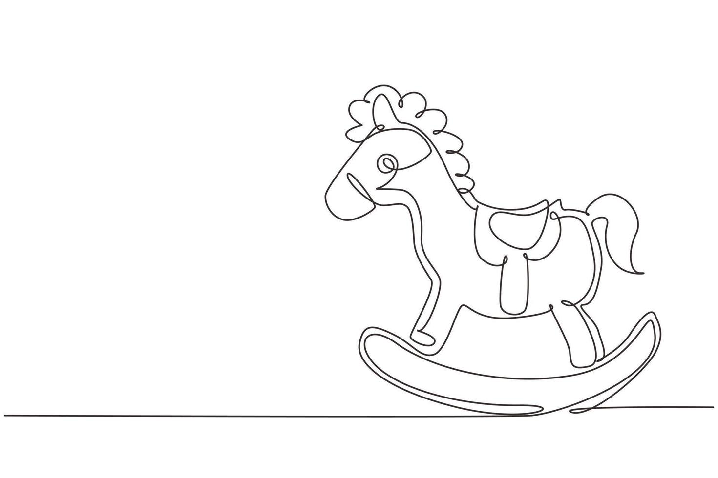 dessin au trait continu simple chaise de cheval à bascule en bois enfants. cheval à bascule en bois fait maison classique pour les enfants. jouet de cheval vintage pour enfants. dynamique une ligne dessiner illustration vectorielle de conception graphique vecteur