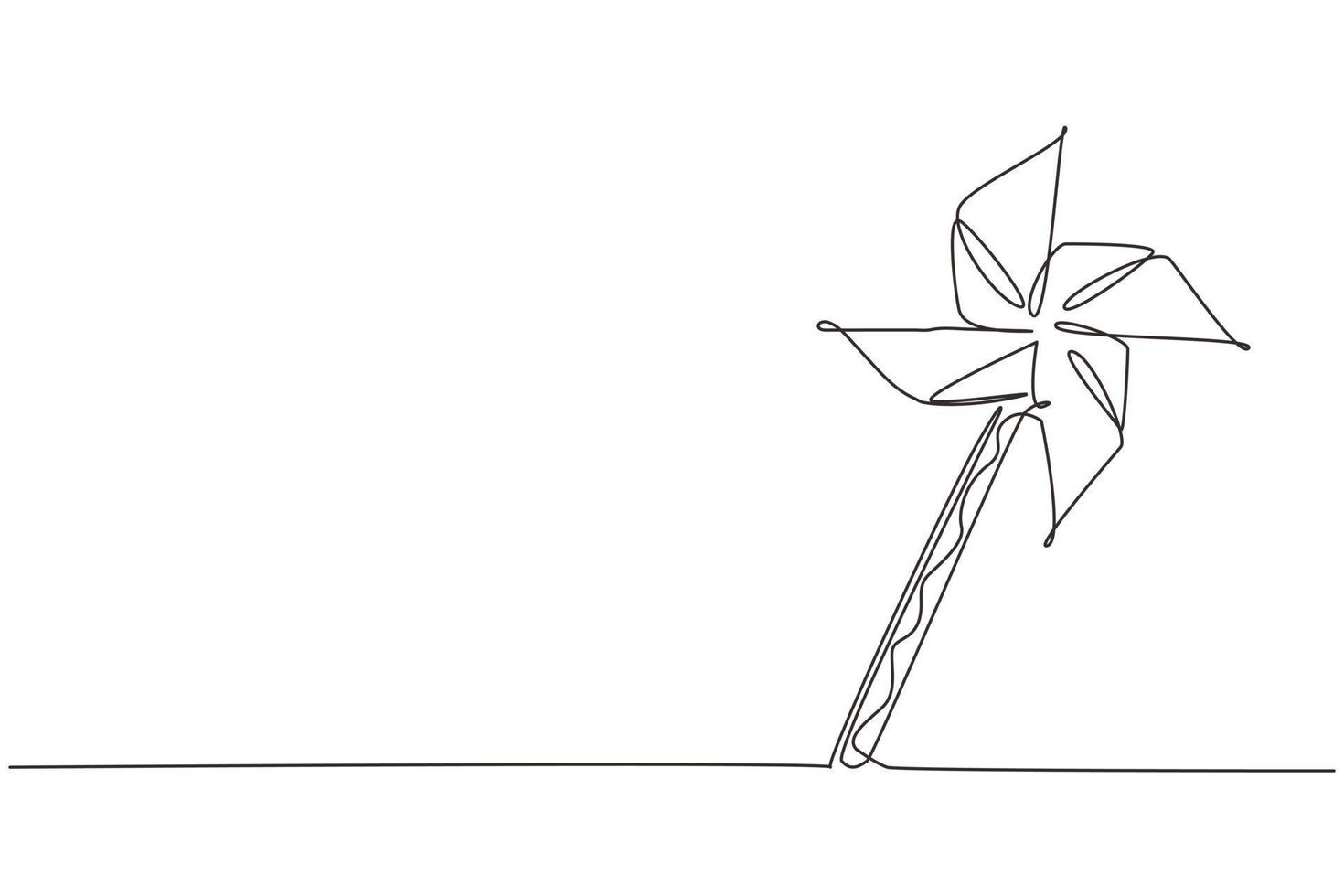 moulin à vent en papier à dessin en ligne continue. moulin à vent en papier origami. équipement de jeu représentant un moulinet jouet. jouet pour enfants tournant dans le vent. une ligne dessiner illustration vectorielle de conception graphique vecteur