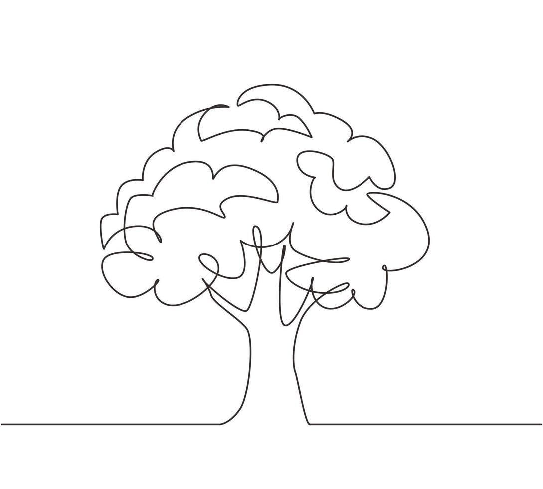 une ligne continue dessinant un arbre vert fertile sur fond blanc, des arbres pour décorer des jardins, un parc, une forêt. agriculture. jour de la terre, écologie. illustration graphique vectorielle de conception de dessin à une seule ligne vecteur