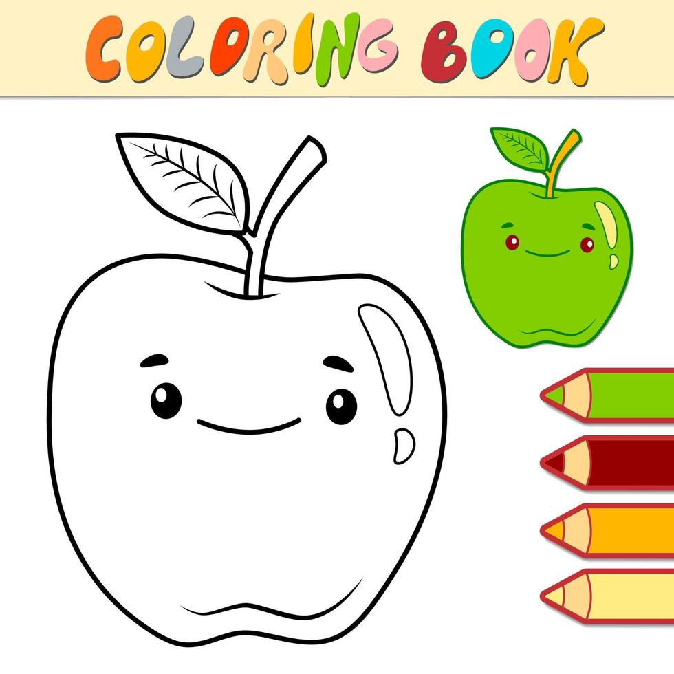 livre de coloriage ou page pour les enfants. pomme vecteur noir et blanc