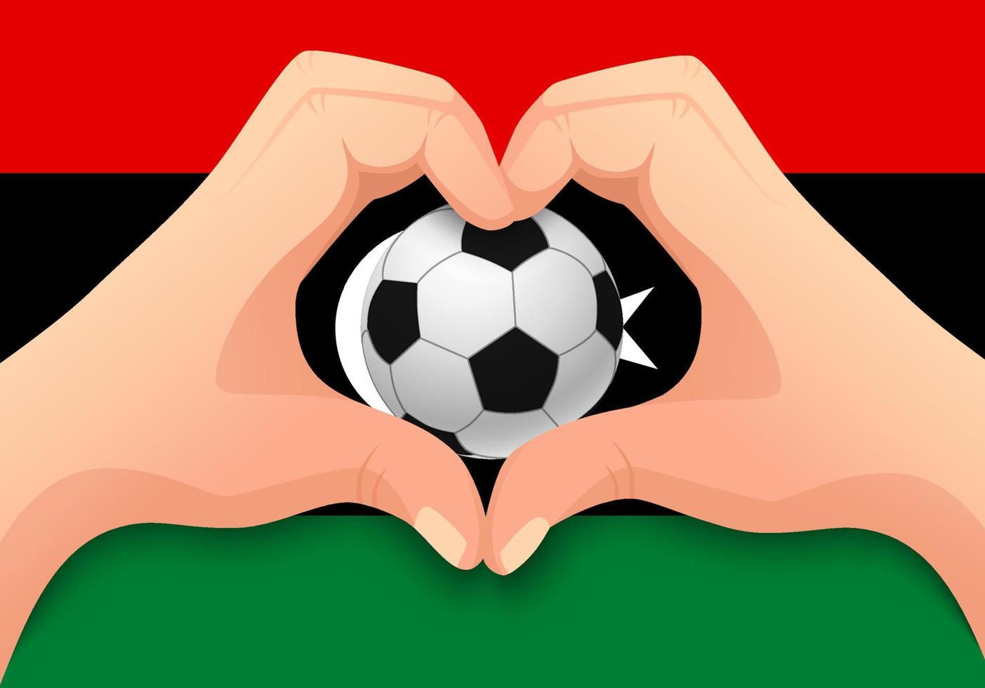 ballon de football libye et forme de coeur à la main vecteur