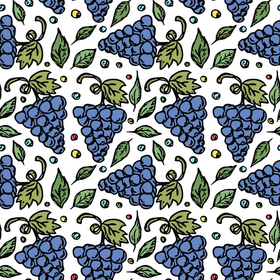 motif de raisin sans soudure. vecteur de doodle avec des icônes de raisin. motif de raisin vintage