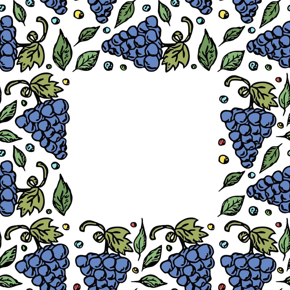 motif de raisin sans couture avec place pour le texte. vecteur de doodle avec des icônes de raisin. motif de raisin vintage