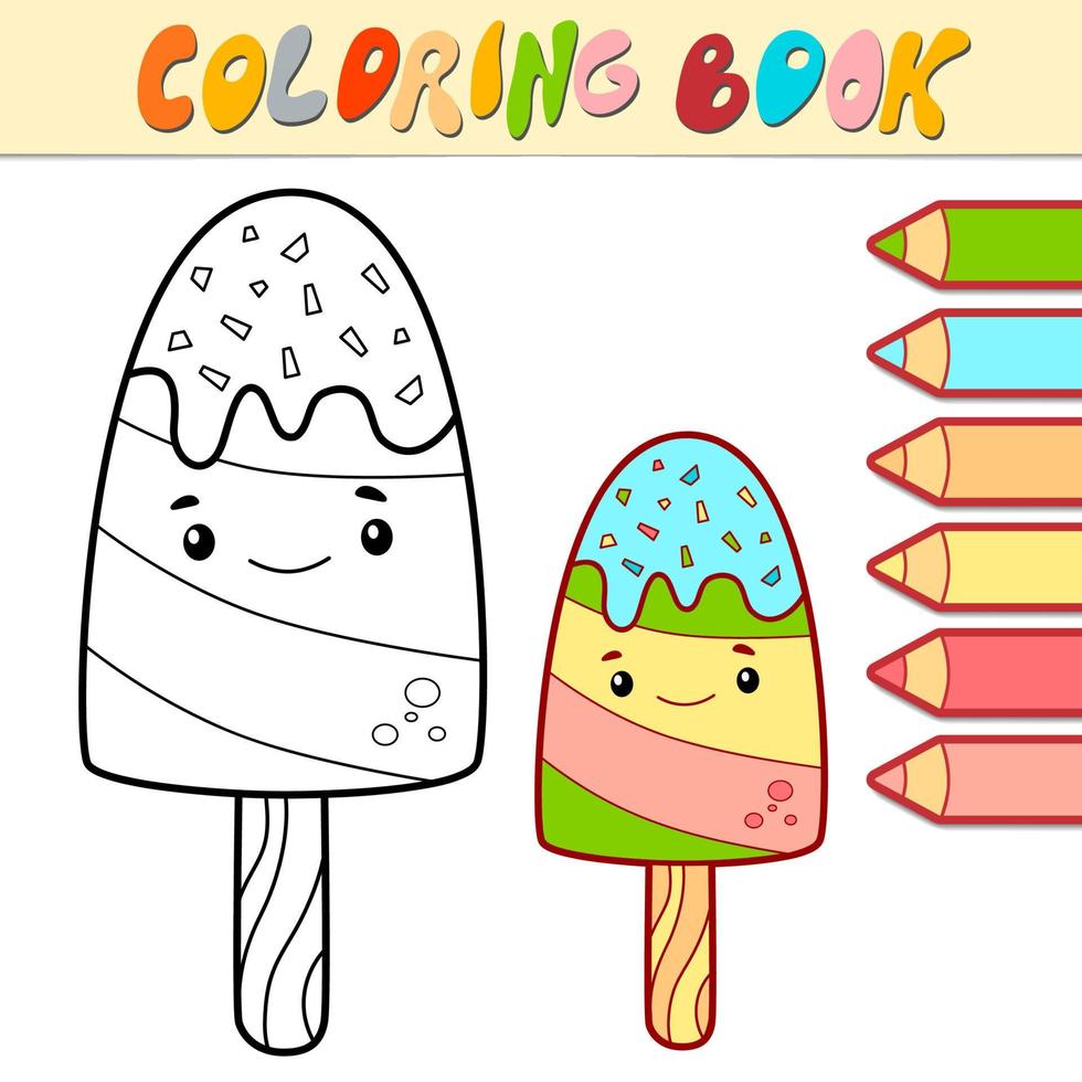 livre de coloriage ou page pour les enfants. vecteur de crème glacée noir et blanc