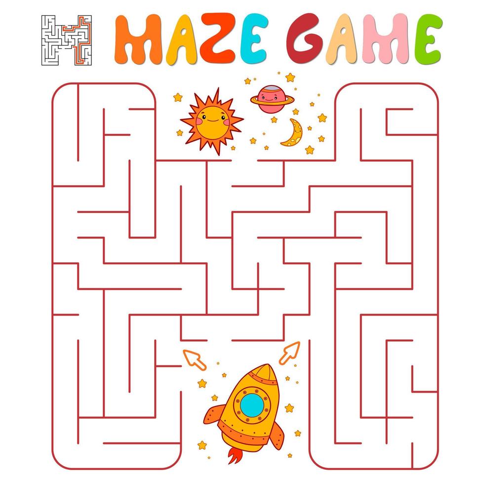 jeu de puzzle labyrinthe pour les enfants. labyrinthe ou jeu de labyrinthe avec fusée. vecteur