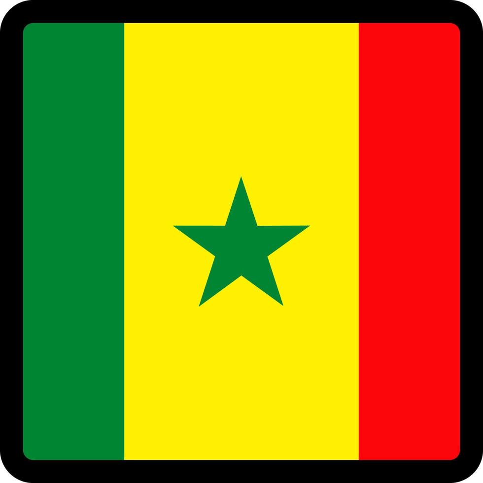 drapeau du sénégal en forme de carré avec contour contrasté, signe de communication sur les réseaux sociaux, patriotisme, un bouton pour changer de langue sur le site, une icône. vecteur