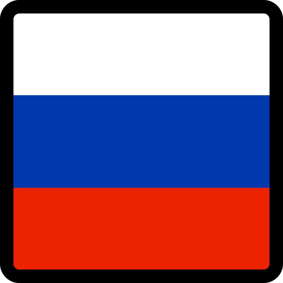 drapeau de la fédération de russie en forme de carré avec contour contrasté, signe de communication sur les réseaux sociaux, patriotisme, un bouton pour changer de langue sur le site, une icône. vecteur