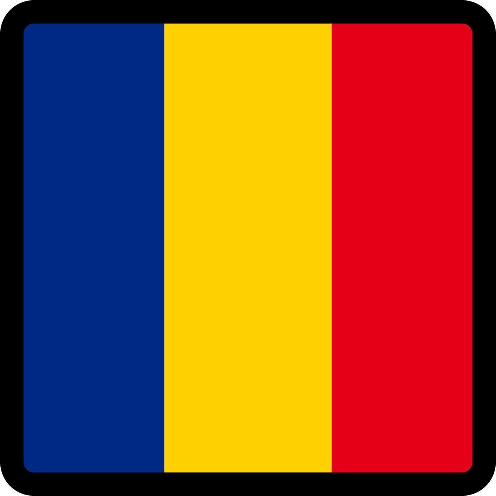 drapeau de la roumanie en forme de carré avec contour contrasté, signe de communication sur les réseaux sociaux, patriotisme, un bouton pour changer de langue sur le site, une icône. vecteur